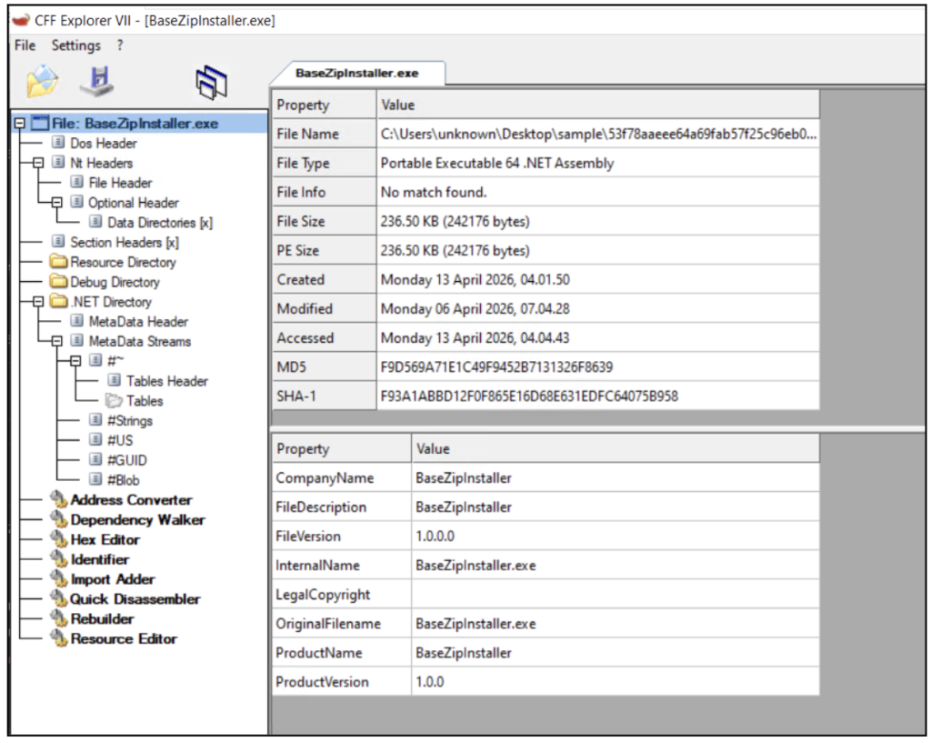Fig. 21 BaseZipInstaller is a .NET installer which is unsigned 